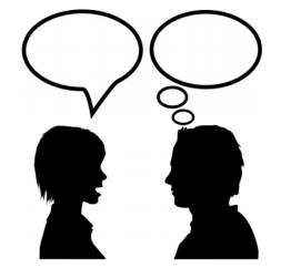 Two people talking